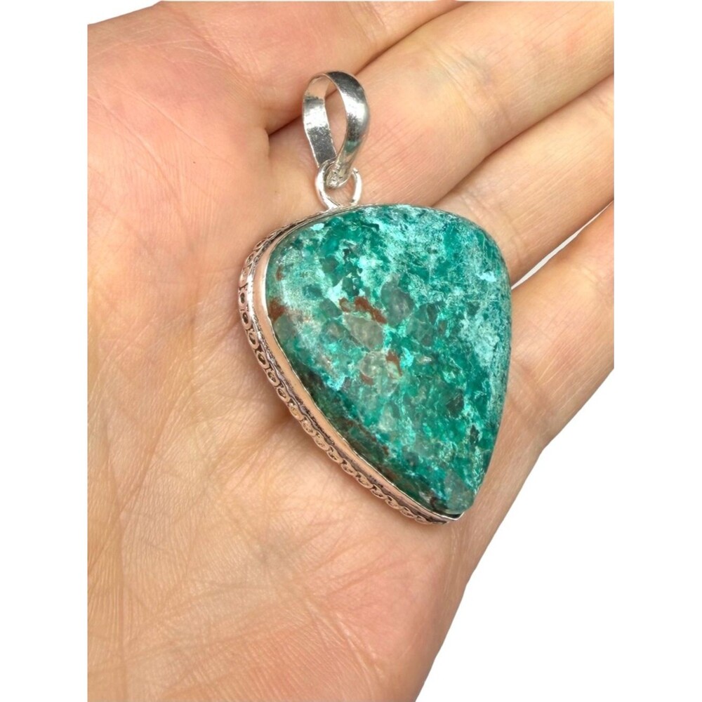 Chrysocolla Necklace Pendant 925 Sterling Silver Overlay - Picture 4 of 4